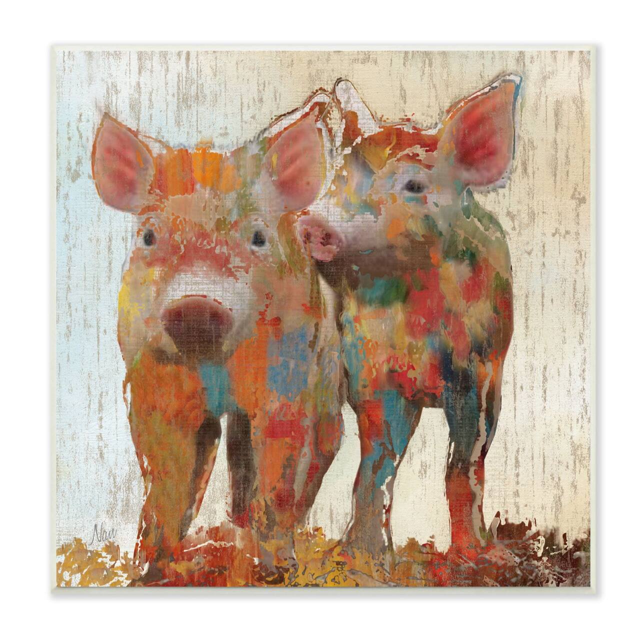 Stupell Industries Rustic Farm Pigs Abstract Contemporary Patchwork Pattern,12" x 12"